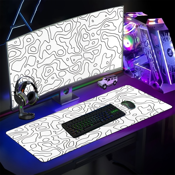 Texture Gaming Mouse Pad XXL Large Gummi Gamer Art Bord PC Musmatta Wave Abstrakt tangentbord Skrivbord Lekmatta Black 31.4* 11.8inch/ 80x30x0.3cm