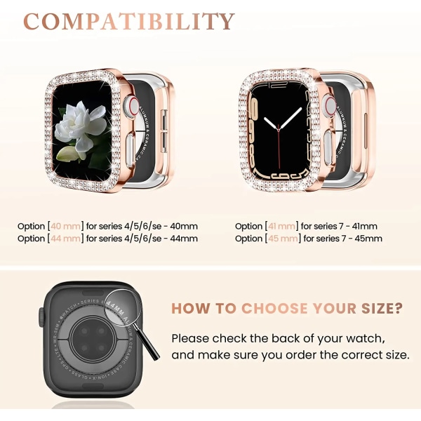 Diamond Case för Apple Watch Series 8 7 41MM 45MM Cover För iWatch 6 SE 5 4 38MM 42MM 40mm 44mm Tillbehör Gold 40MM Series SE 6 5 4
