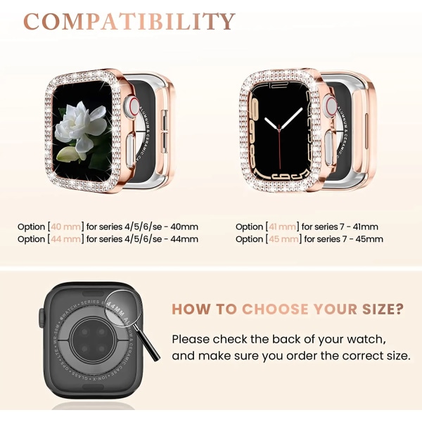 Diamond Case för Apple Watch Series 8 7 41MM 45MM Cover För iWatch 6 SE 5 4 38MM 42MM 40mm 44mm Tillbehör Rose Glod 45MM Series 7