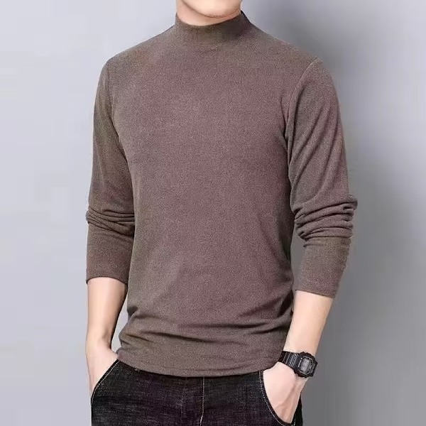 Develvet Halv Turtleneck Base Tröja Mäns Dubbelsida Plus Lång Ärm T-Shirt Trend Vinter Sträck Varm Under Kläder Light Gray M