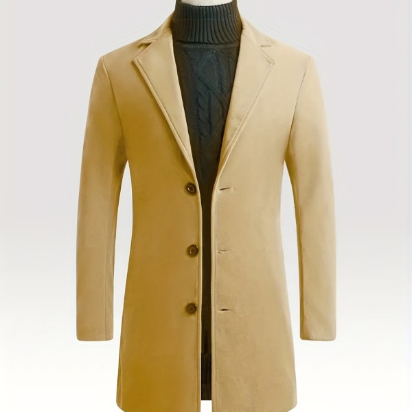 Klassisk design trenchcoat, mäns semi-formella Button Up Lapel Overcoat för höst och vinter verksamhet Khaki XXS(42)