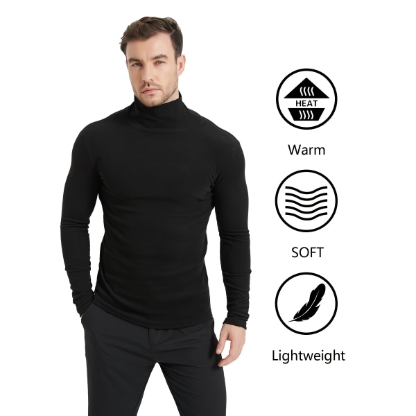 2st turtleneck fleecetröjor för män, varma thermal sportkompression thermal toppar för vintern Black S(46)