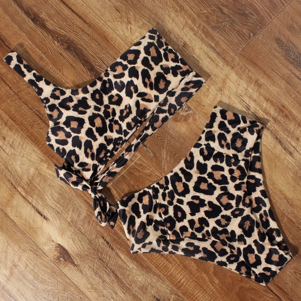 Bikini Dam Baddräkt 2022 Dam Baddräkt Sexig One Shoulder Push Up Leopard Bikini Set med hög midja Badkläder Baddräkt B4286OR L