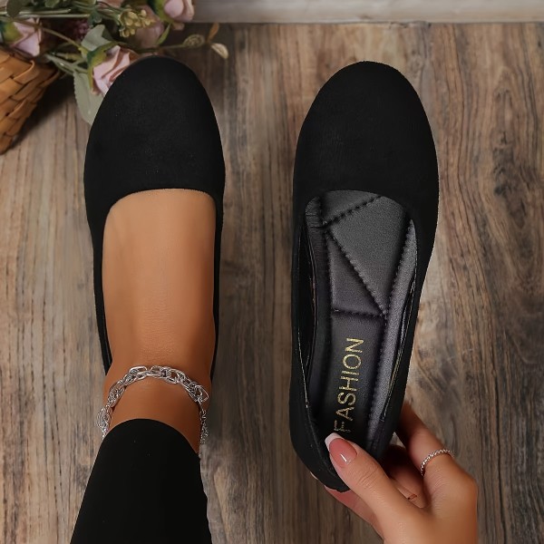 Enfärgade platta skor för kvinnor, bekväma mjuka sula Slip-on-skor, All-Match Daily Flats Black CN39(EU38)