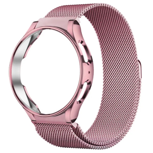 Case+ Rem för Samsung Galaxy Watch 5/4/4 Classic 44 mm 40 mm 46 42 mm Inga luckor Metallarmband Milanese Loop Galaxy Watch 5 Pro Band Pink-gold Galaxy Watch4 44mm