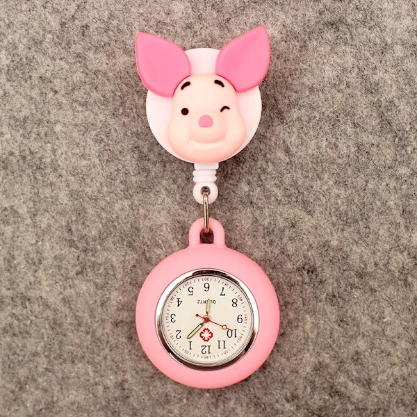 Cartoon Doctor Nurse Style Funny Donkey Pig Pocket Watch Retractable And With Clip For Men And Women black