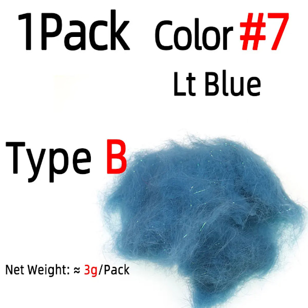 3g/Pakke Blød Naturlig Hare Dubbing Fluestikningsmateriale Ice Wing Dubbing Materiale Flash Sparkle Kanin Hår Til Nymfe Scuds 1Pack Lt Blue B7