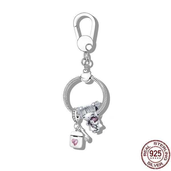 Pendant Charms 925 Sterling Silver Moment Key Ring Liten Väska Hållare Passar Original Pandora Armband Kvinnor Göra Smycken Göra Gåva KTC049