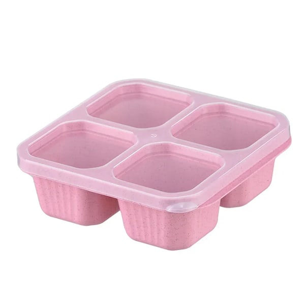 4 Compartments Snack Boxes for Kids Wheat Straw Meal Prep Reusable Food Storage Lunch Containers for Adults &amp; Kids Outdoor Pink 1