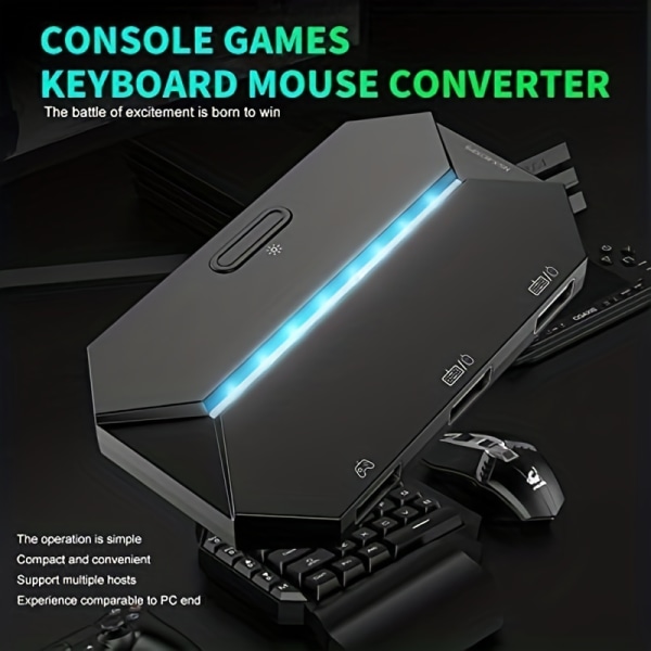 RGB Gaming Controller Converter, Type-C USB tangentbord och mus LED-adapter/konverterare för PS4/Xbox One/Xbox 360/Nintendo Switch/PS3