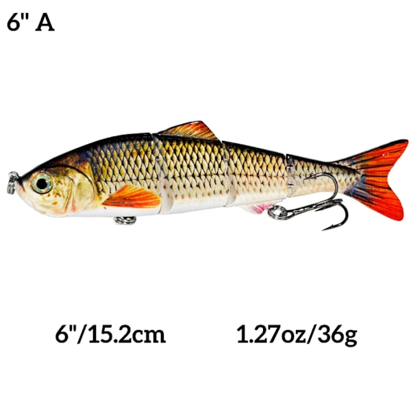 Abziyat Fiskeblink 4-delt Hard Tail Minnow Blink Svimmeblink Crankbait Fiskeværktøj Jagt Isfiskeri Agnsfisk Livagtig Fisk 6inch A