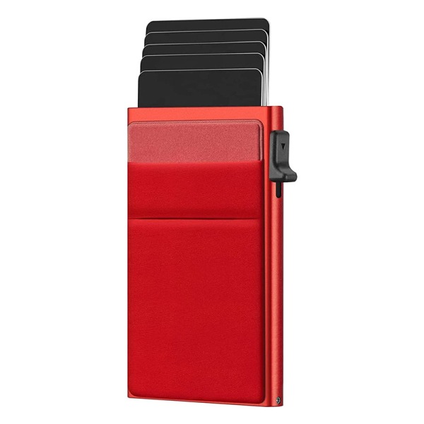 RFID-spärrkortshållare för män Aluminiumlegering Automatisk pop-up kreditkortshållare Pengaklämma Present för män Red