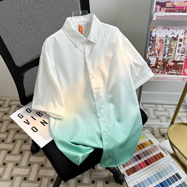 2024 Retro Skjorte Herre Sommer Hong Kong Stil Student Løs Pasform Design Sjove Nye Herretøj Toppe Ydertøj Pink XXL