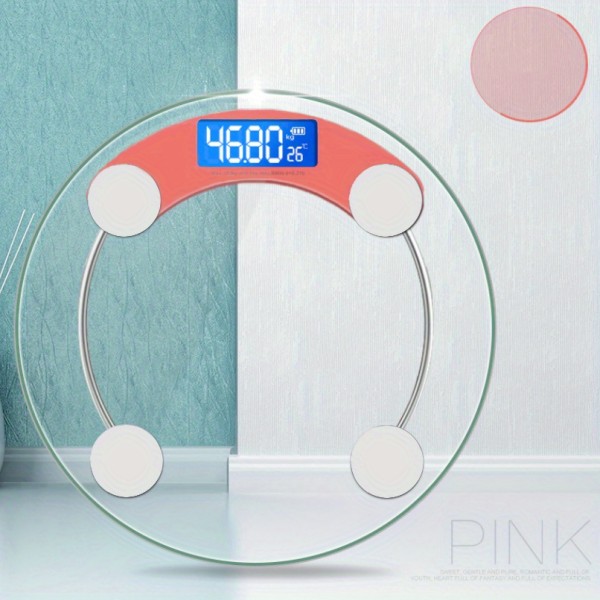 Transparent badrum rund elektronisk våg, intelligent vägande LCD-viktvåg, bärbar digitalvåg med vikt på 180 kg, 3 färgalternativ pink