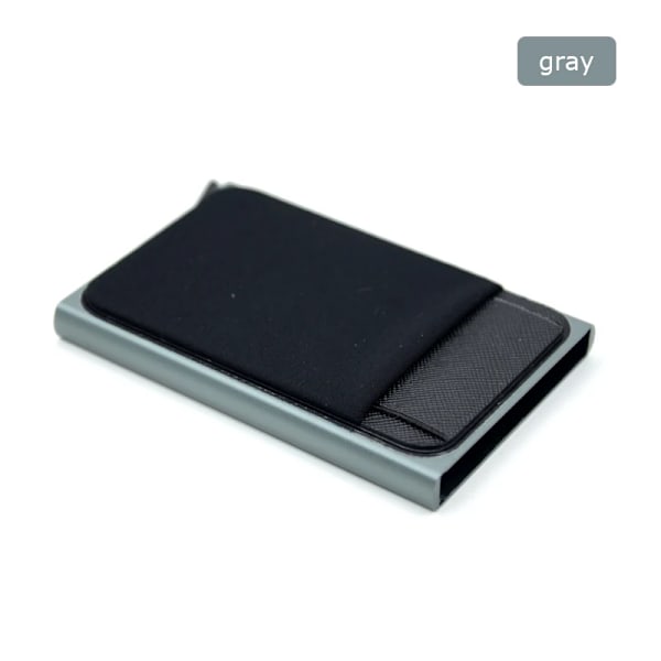 YUECIMIE Slim Aluminum Wallet With Elasticity Back Pouch ID Credit Card Holder Mini RFID Wallet Automatic Pop up Bank Card Case Gray