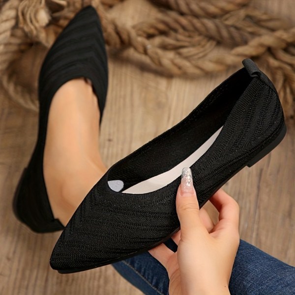 Kvinnors flats, spetsiga tå bekväma balettskor, andas Slip-on svarta platta skor Khaki CN38(EU37.5)