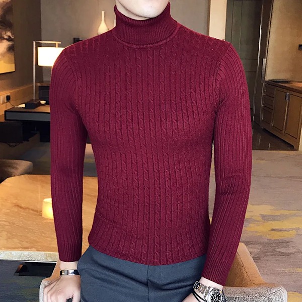 Mænd Turtleneck Trøjer Vinter Varm Strik Pullover Koreansk Bomuld Solid Farve Casual Slim Sweater Mand Tøj Bot Bott Trøje G03 Grey Asian S(40-55Kg)