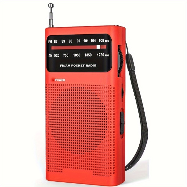 AM FM bärbar radio, transistorradio med högtalare, hörlursuttag, 2AA batteridriven radio för långdistansmottagning Red