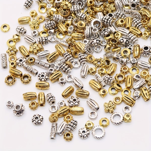 100/200 st blandade antika silver guldfärgade fatformade rörpärlor zinklegering mellanlägg lösa pärlor för DIY-armband smycken Mixed color 200PCS