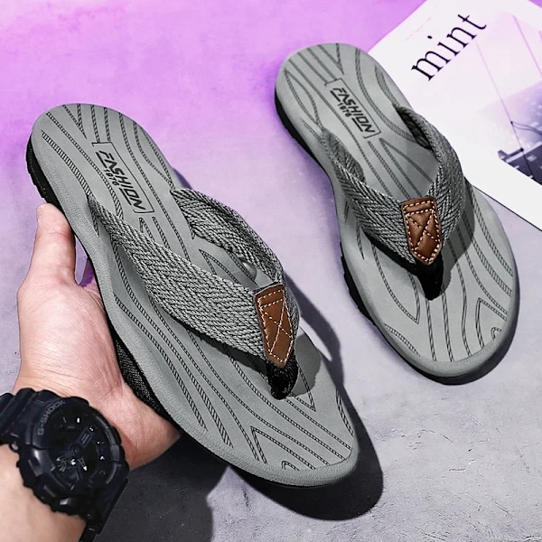 Jumpmore Skor Män Flip Flops Mode Män Sandaler Utomhus Mjuka Sommaren Tofflor Storlek 39-46 GRAY 41-42