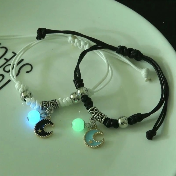 Mode Luminous Beads Star Par Armband För Kvinnor Män Charm Katt Blomma Hjärta Nyckellås Kors Matchande Vän Armband Smycken