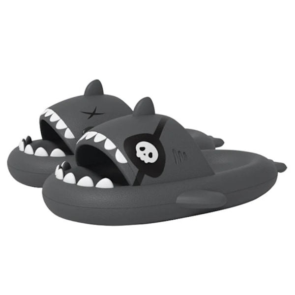 Comwarm Pirate Shark Toffpar Kvinnor 2023 Sommaren Tecknade Plattform Toffpar Män Utomhus Par Strandskor Hus Kvinnors Flip Flop Black 44-45(fit43-44)