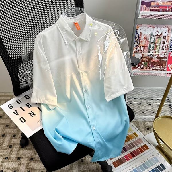 2024 Retro Skjorta Herr Sommar Hong Kong Stil Student Lös Nisch Design Roliga Nya Herrkläder Toppar Ytterkläder Purple M