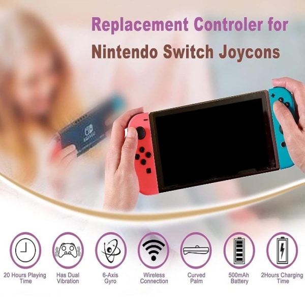 För Joypad-kontroller För Nintendo Switch, Vänster Höger Joycon-ersättning för Switch/Lite/OLED, Switch-kontroller Joypad stöder skärmdump/Wake-up