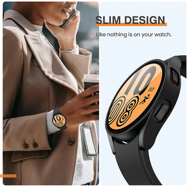 Glas+Matt Watch Cover för Samsung Galaxy Watch 4 Case 44mm 40mm, All Around-täckning Skyddande stötfångare för Galaxy Watch 5/4 Carbon Black Galaxy watch 5 44mm