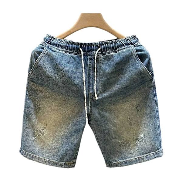 Kesä 2024 Uudet Kiristysnauha Denim Shortsit Miesten Muoti Merkki High Street Viidennet Housut Amerikkalainen Retro Loose Straight Housut Blue L