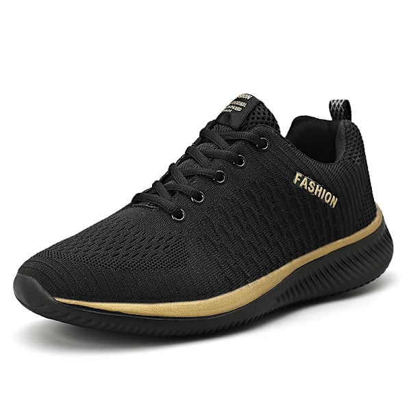 Åndbare Mænd Løbesko Letvægts Kvinder Sneakers Anti-Slip Udendørs Mænds Sneakers Bløde Sportsko Gåture Tennis Unisex Black Gold 41