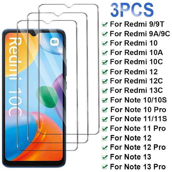 3 kpl karkaistu lasi Xiaomi Redmi 9A 9C 9C 10C 10A 12C 13C näytönsuojat Redmi Note E 13 12 11 10 Pro 5G 10S 11S lasille For Redmi 13C Glass