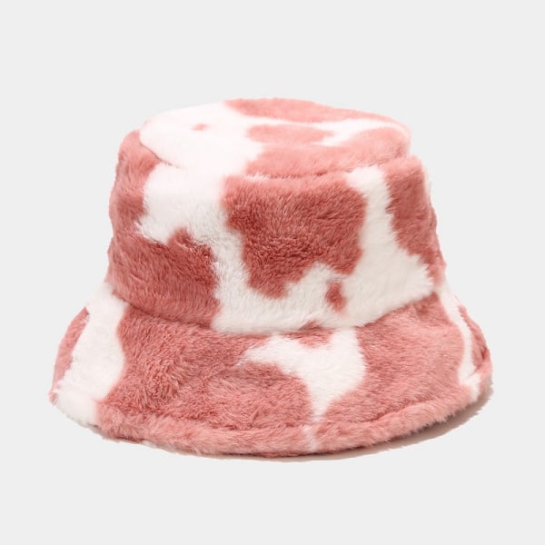 Cow Bucket Hatt Kvinnors Höst Och Vinter Nya Tryckt Koreanska Mode Plush Förtjockad Varm Hink Hatt Internet Berömd Hatt Fasta Hion Cow Small Pattern Black And White M（56-58cm）