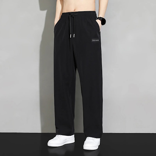 Man Byxor Casual Loose Sweatpants Sportsweatwear Gym Baggy Straight Leg Joggers Träningsbyxor Mode Dragsträng Byxor S Pantalones Black L