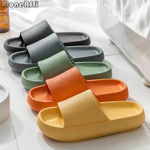 Cloud Toffpar Män Tjocka Sole Skor För Män Sommarstranden Bilder Badrum Anti-Slip Home Slipper Mjuka Sandaler Mode Fli P-Flops 3.6CM-Yellow 42-43(inner 26cm)