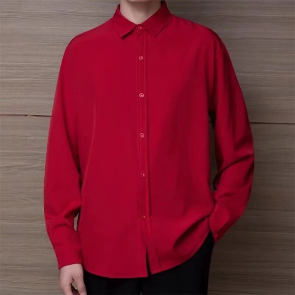 Ny Höstskjorta Mäns Lång Ärm Fall Korean Trend Pu Handika Mäns Rock Casual Män Kläder Höst Kläder Skjorta Pink XL