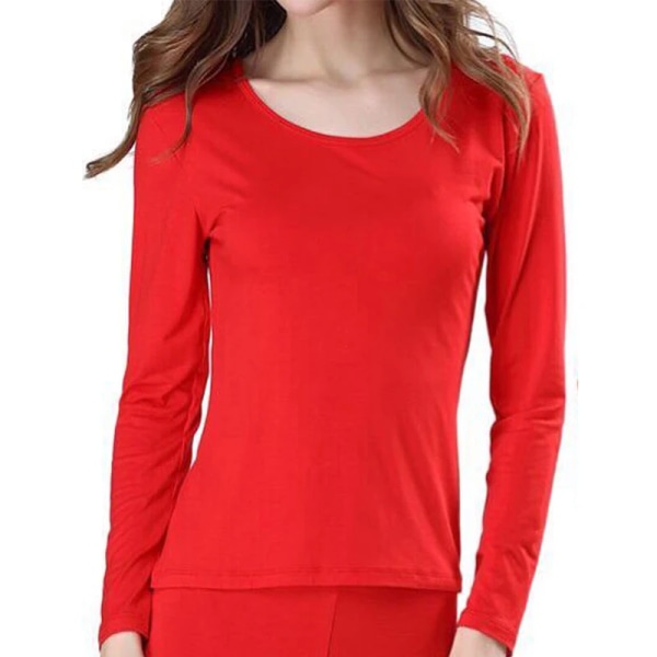 Thermal damer med rund hals långärmad ultratunn Modal Base Layer Skjorta Top Bottoming Skjorta Termoundertröja Kläder Red 4XL