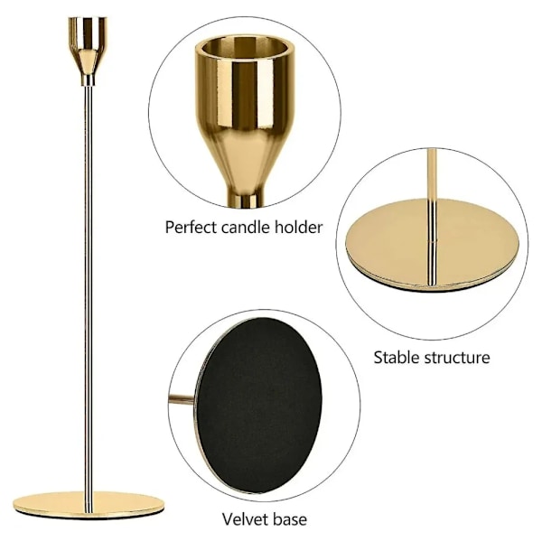 3Pcs / Set Metall Ljus Hållare Passar 3/4 Tum Tjock Ljus För Bröllop Dekoration Bar Party Vardagsrum Hem Inredning Candylestick gold