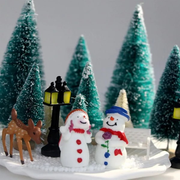 Mini Julgran Fake Snö Frost Pine Träd Xmas Hem Tabell Miniatyr Landskap Ornament Livlig Julgran Inredning Pyst A 24PCS