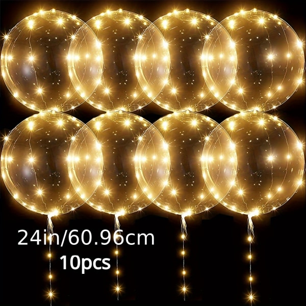 10st, Nya 60,96 Cm LED-ballonger Transparenta Helium Bobo-ballonger, Glow Bobo-ballonger med ljusslingor för alla hjärtans dag Halloween jul Warm 10 Packs