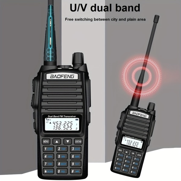 Professionell bärbar walkie talkie med dubbelfrekvensskärm och dubbel PTT- power - 8W trådlös sändare för tydlig kommunikation Black