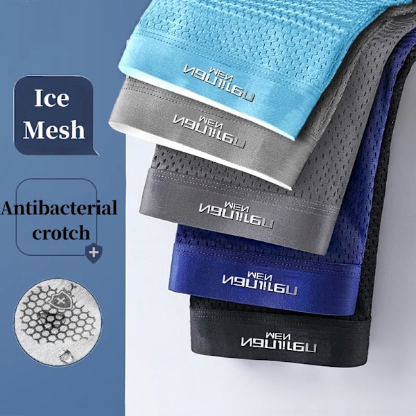 5St / Mäns Underkläder Sommar Ice Silk Underkläder Plus Storlek Trosor Cool Andas Sexiga Boxer Trosor Mesh Comfort Underkläder L-5Xl 5PiecesMultiB XXXL