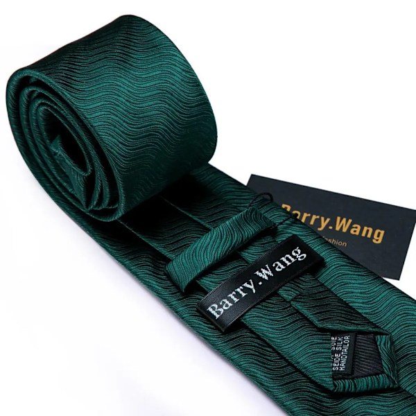 Barry. Wang Grøn Mint Teal Silke Mænd Knyt Lommetørklæde Manschetknapper Sæt Jacquard Oliven Salvie Græs Cyan Hals Til Herrer Bryllup Forretningsgave N-6520