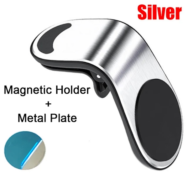 Magneettinen auton puhelinteline Ilma-aukko Magnetti Auton pidike GPS Älypuhelin Mobiili Tuki Autoteline Samsung Xiaomi Silver