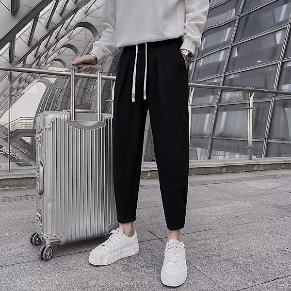 Suorat housut Miehet Ruoshuai Syksy Harem Miehet Housut 2023 Uusi Kevät Ja Syksy Musta Painetut Kauniit Housut Miehet Vaatteet Dark Gray XXXL