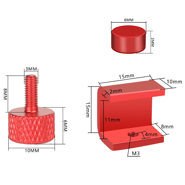 3Dsway 4kpl/8kpl 3D-tulostin alumiininen säädettävä sänkyklipsi Ender 3 -lämpöpetikiinnike 3D-tulostimelle Rakennusalusta Lasinpidike Red 4pcs