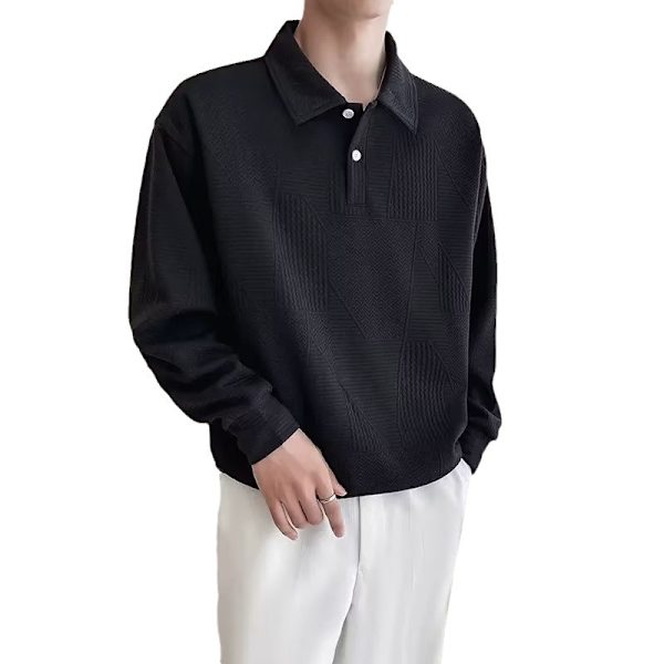 Mäns Tröja Ny 2023 Höst Och Vinter Lapel Mode Märke Höst Kläder Våffel Långärmad Skjorta Mäns Topp Vår Och Höst. Black XXL