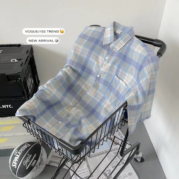 Plaid Tröja Mäns Kortärmade Sommar Tunn Lös Mode Varumärke Tröja Hong Kong Style Japanska Fritid Underkläder Cot Att Män Green XL