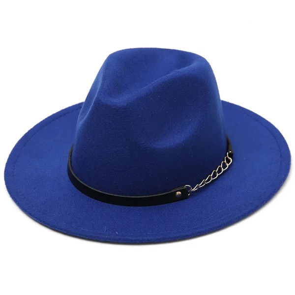 Höst och vinter Trendig enkel ullfilt hatt med stor brätte män och kvinnor ullkedjehatt brittisk stil klassisk retro jazzhatt 1st Royal Blue 61