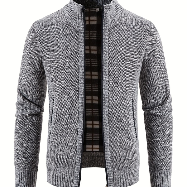 Casual kofta med dragkedja för män, patchwork thermal Regular Fit stickad tröja Light Grey S(46)